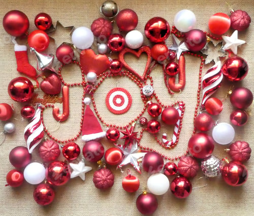 Preview: creative Christmas text made with red decorations and ornaments