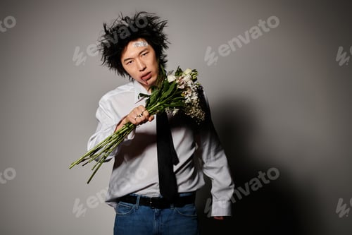 Preview: Spring fashion statement from a stylish Asian man in a creative studio environment