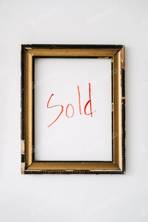 Preview: Empty picture frame with red text sold inside. Art Online, Buy Sell Original Art, Trading Paintings