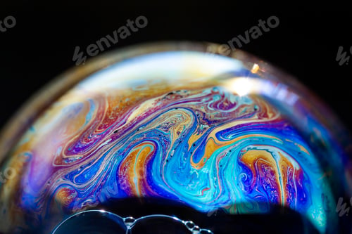 Preview: Abstract pattern, multicolored texture inside of the soap bubble, macro photography