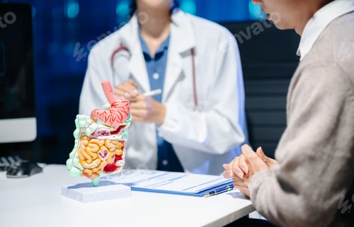 Preview: Asian female doctor consulting male patient in clinic. Healthcare, diagnosis, and medical