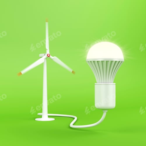 Preview: Wind turbine and glowing light bulb
