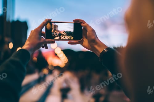 Preview: Selective focus on modern cellular phone using for clicking pictures via camera