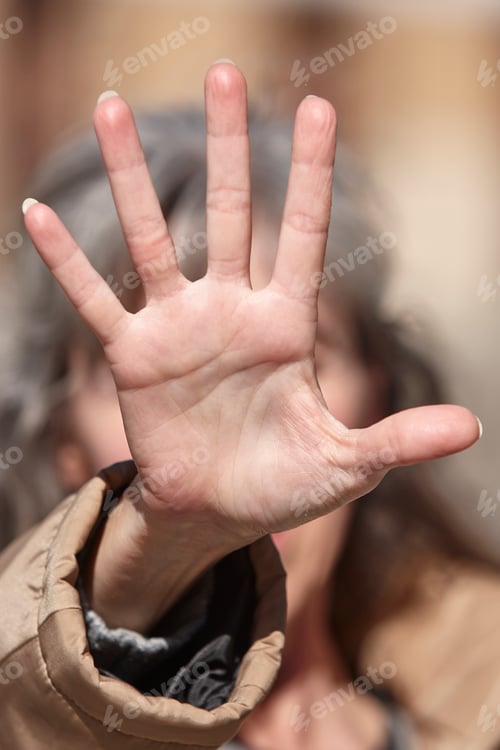 Preview: Stop female abuse. Woman against violence. Social victim. Discrimination