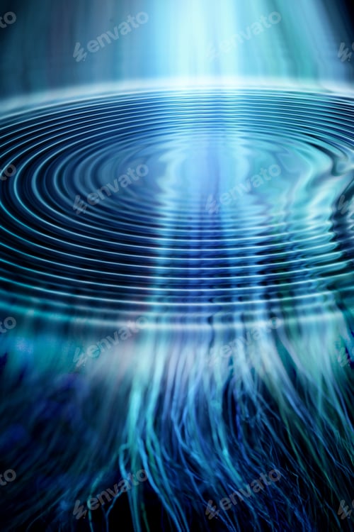 Vista previa: Light passing through water. Illustration of beams of light against a dark background.