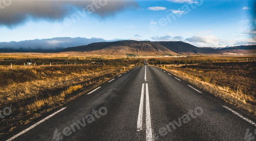 Preview: Icelandic lonely road in wild territory with no one in sight