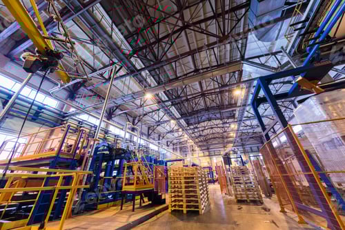 Preview: Fiberglass production industry equipment at manufacture background