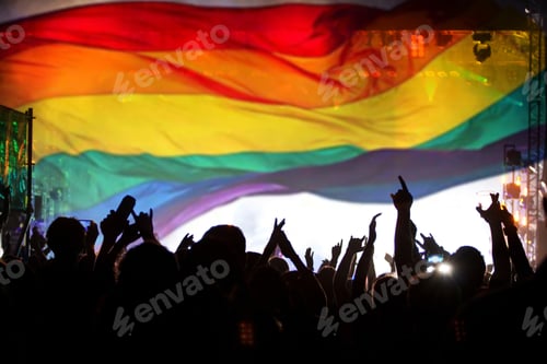 Preview: Gay parade with LGBT flag.