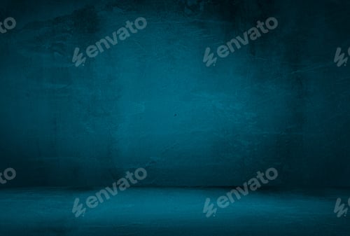 Preview: Vintage grunge blue concrete texture studio wall background with vignette.