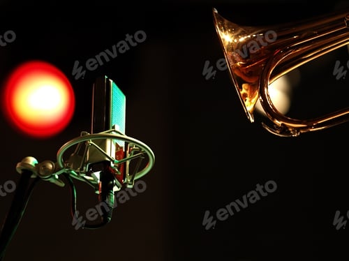 Preview: Trumpet on the live music show with red spotlight