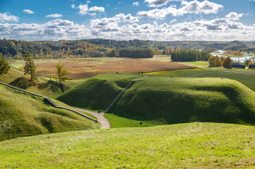 Preview: Rolling hills in Kernave,Lithuania, winding trail leading through the autumn landscape