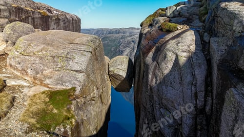 Preview: Norway Landscapes With Balancing Rock Over Crystal Clear Water, Kjerag Kjeragbolten Lysefjord