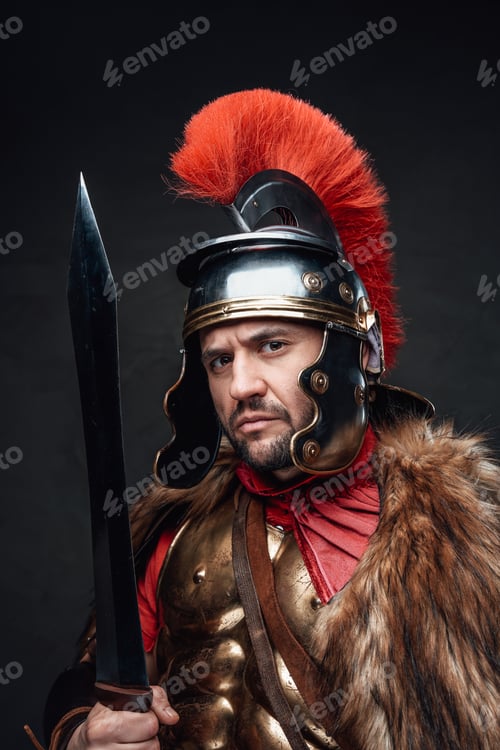 Preview: Imperial soldier with sword wearing fur against dark background