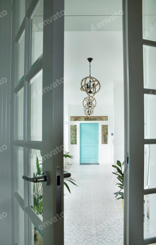 Preview: Spacious hall interior design in mediterranean style.