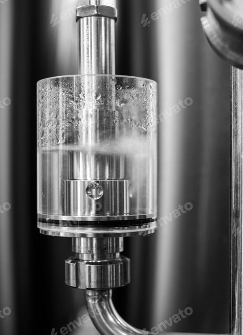 Preview: Close-up view of modern brewery equipment, black and white photo
