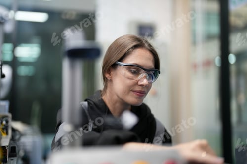 Preview: Robotic Arm engineer check on equipment in its with software of an Artificial Intelligence Computer