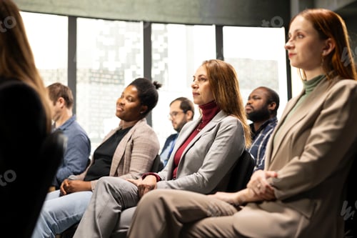 Preview: Seated female entrepreneur in attendance paying attention to pitch presentation