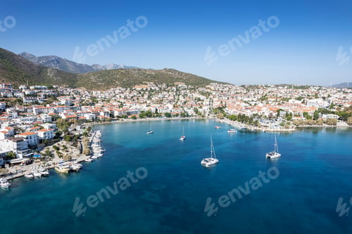 Preview: Datca city beach and marina aerial panoramic view. Marmaris city in Mugla Province, Turkey.