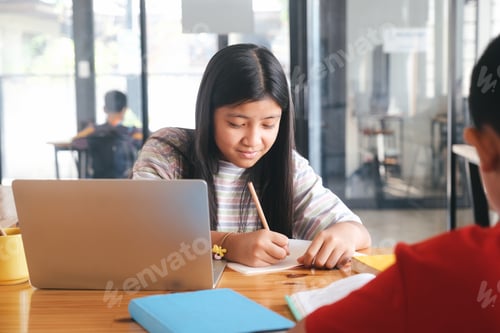 Preview: Two primary school kids learning together.