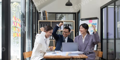 Preview: Happy business people. Successful entrepreneurs and business people achieving goals