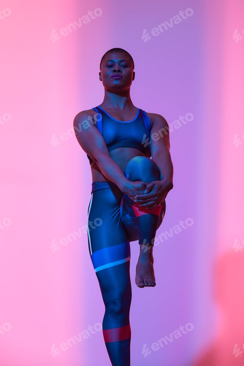 Preview: Physical Activity. Full Length Vertical Portrait Of Body Positive Young Black Female In Sports Top