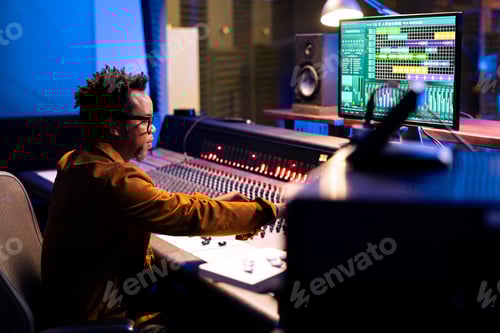 Preview: Music Production: Man Mixing Audio in Recording Studio