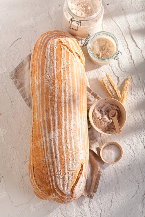 Preview: Homemade loaf of bread baked in home bakery.