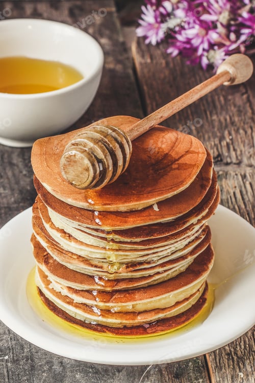 Preview: Pancakes In A Plate On A Wooden Surface