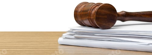 Preview: judge hammer on white paper and table