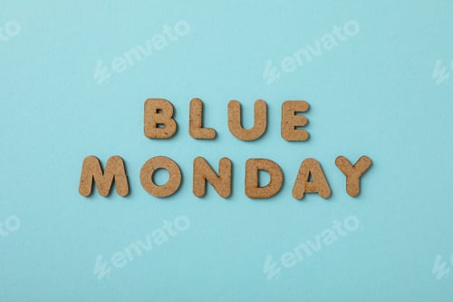 Preview: Blue Monday text on blue background, top view
