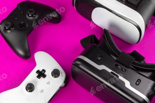 Preview: VR Headset on color table background
