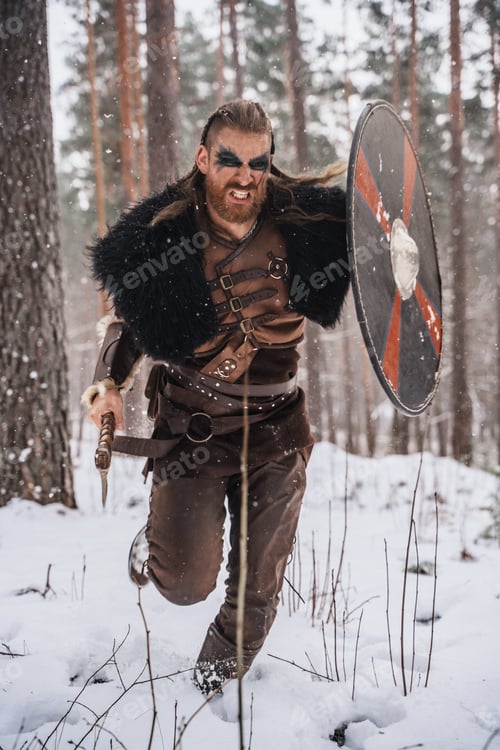 Preview: Charging Viking Warrior in Snowy Forest