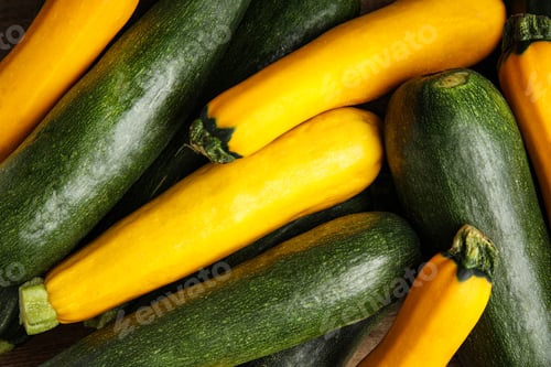 Vista previa: Top view of fresh ripe zucchini as background, closeup