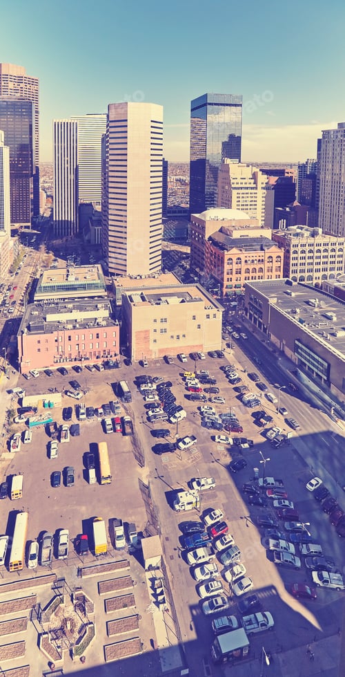 Preview: Vintage stylized aerial photo of Denver downtown, Colorado, USA