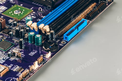 Preview: Computer electronic circuit board with processor close up