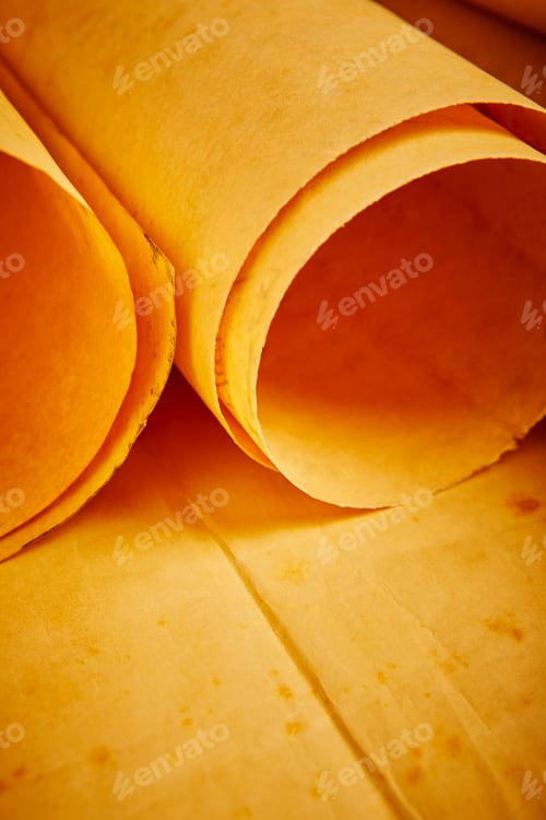 Preview: Old aged blank rolled parchment. Antique document. Vintage manuscript. Vertical
