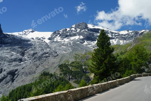 Preview: Mountain landscape along the road to Stelvio pass at summer. Glacier