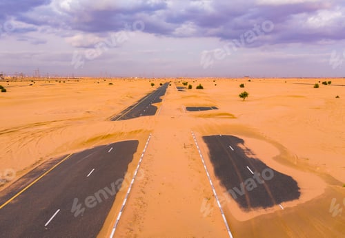 Preview: Desert Safari with sand dune. Natural landscape background at sunset time.