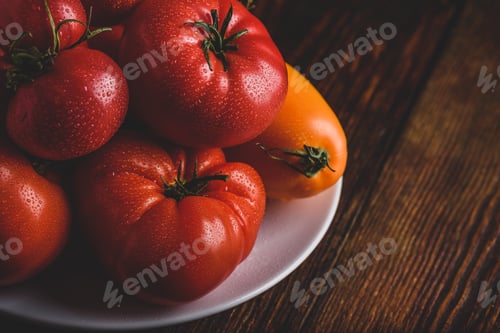 Preview: Fresh red and yellow tomatoes on plate