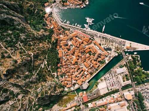 Preview: Serpentine road from the St. John fortress descends from the mountain to the old town of Kotor on