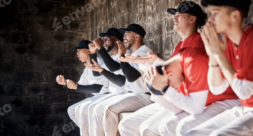 Preview: Happy baseball winner, sport or team in celebration of fun game victory, competition success or goa