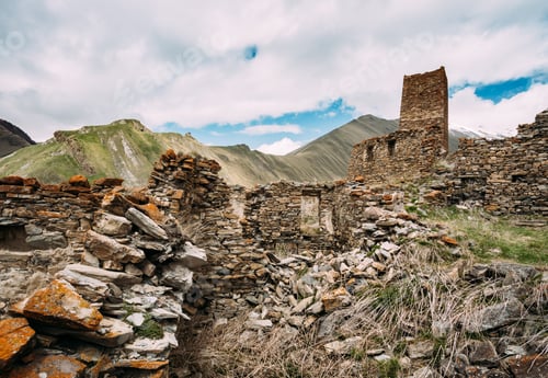 Preview: Fortress On Mountain Background Near Karatkau Village, Kazbegi D