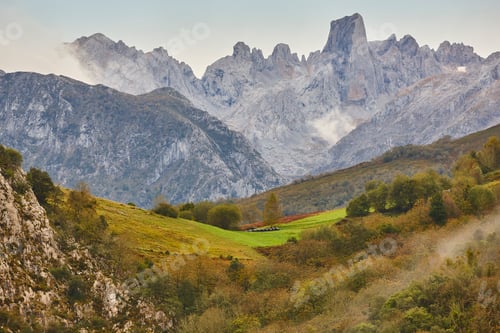 Preview: Autumn landscape in Asturias. Naranjo de Bulnes. Picos Europa. Spain