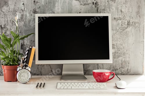 Preview: Stylish workspace with computer at home or studio