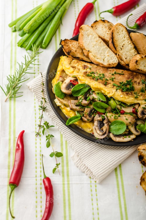 Preview: Omelet with mushrooms, lamb's lettuce, herbs and chilli