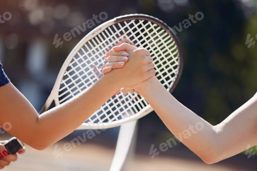 Preview: Professional tennis players shaking hands at the net