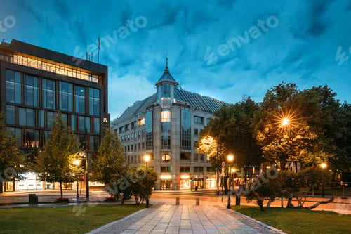 Preview: Oslo, Norway. Night View Of Stortingsgata Street. Centrum District In Summer Evening