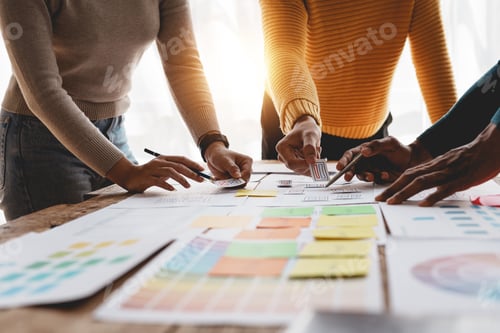 Preview: Ux ui designers come up with new ideas at a meeting to present in office mobile internet software