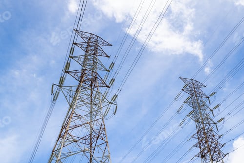 Preview: High voltage electric tower over the blue sky