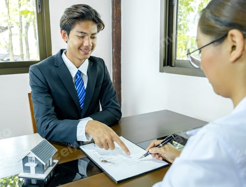 Preview: Real estate agent explain the business contract, rent, buy, mortgage, loan, or home insurance